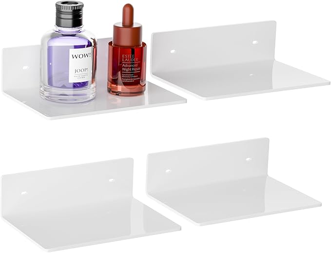 Hexsohoma 9 Inches White Floating Shelves, Acrylic Wall Shelves by HEXSONHOMA