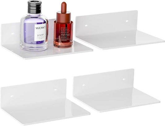 Hexsohoma 9 Inches White Floating Shelves, Acrylic Wall Shelves by HEXSONHOMA