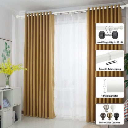 Matte White Double Curtain Rod 48 to 84 Inch - Decorative Window Rod With Round Finials, 1-Inch Front and 5/8 Inch Back