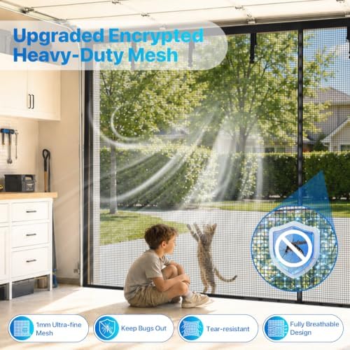 heavy duty garage screen door for 1 car, side view