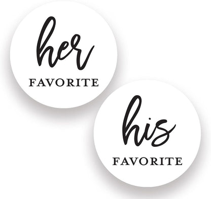 2"" Round His Favorite Her Favorite Wedding Favor Stickers - 80 cnt (40 of Each) (Black on White)
