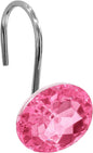 Crystal Diamond Round Shower Curtain Hooks Rings for Bathroom,Pink,12PCS | Acrylic Decorative Rhinestones Bling Shower Hooks Rings,for Bathroom Curtains Rod,Gem Metal Rust Proof Shower Hangers