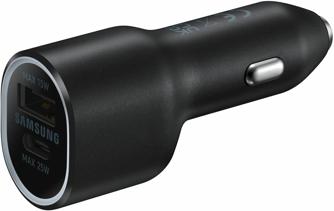 samsung galaxy official car charger, 40w, black shown in use