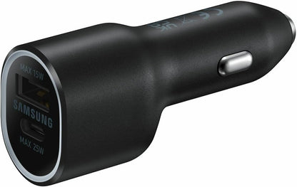samsung galaxy official car charger, 40w, black shown in use
