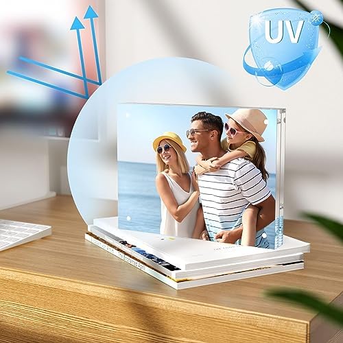 AITEE 5x5 Acrylic Picture Frames 3 Pack, Clear Picture Frames，20% Thicker | Freestanding Double Sided Magnetic Acrylic Lucite Frameless Transparent Square Frame Block Gift for Desktop Display