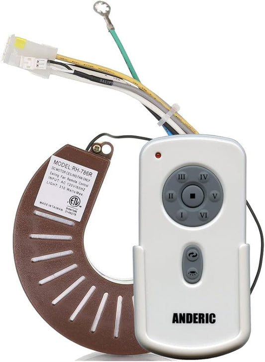 Anderic RH786R/RR787T-KIT 6-Speed DC Ceiling Fan Remote Control Kit Replacement by Anderic