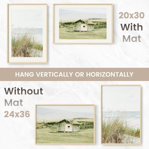 24x36 Poster Frame, USA-Sourced Natural Maple Wood Picture Collage Frame with HD Tempered Glass, Modern Simple 24 x 36 Wooden Photo Frame Matted to 20x30, Vertical & Horizontal Wall Hanging Display