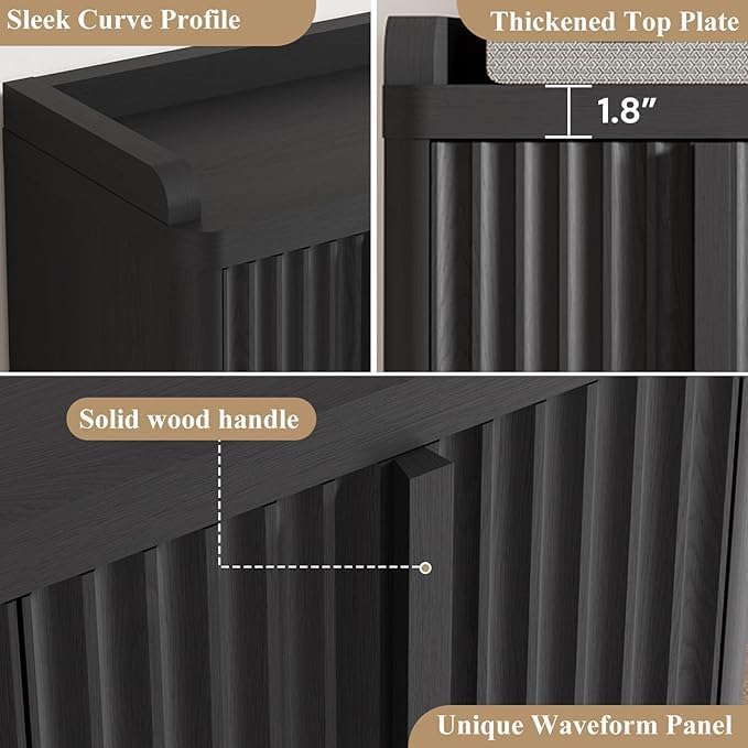 Fluted Shoe Cabinet, 25 Pair Shoe Storage Organizer Cabinet, Mid-Century Wooden - Image 7