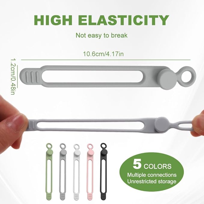 10PC Data Cable Organizer, 2026 Upgrade Silicone Cable Ties Reusable Cable - Image 2