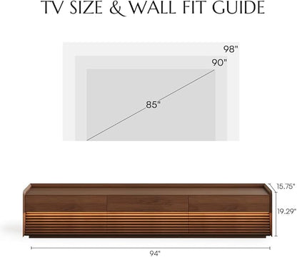 POVISON Fully-Assembled Mid Century Modern TV Stand, 94.49" Wood Media Console - Image 8