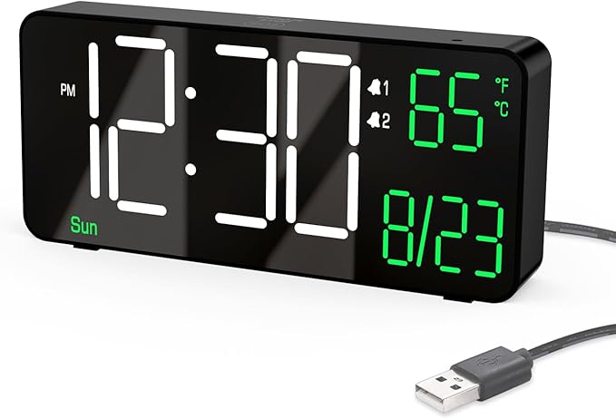 KOSUMOSU Digital Alarm Clocks for Bedrooms, 6.7in Black Small Digital Clock for by KOSUMOSUTECHNOLOGY