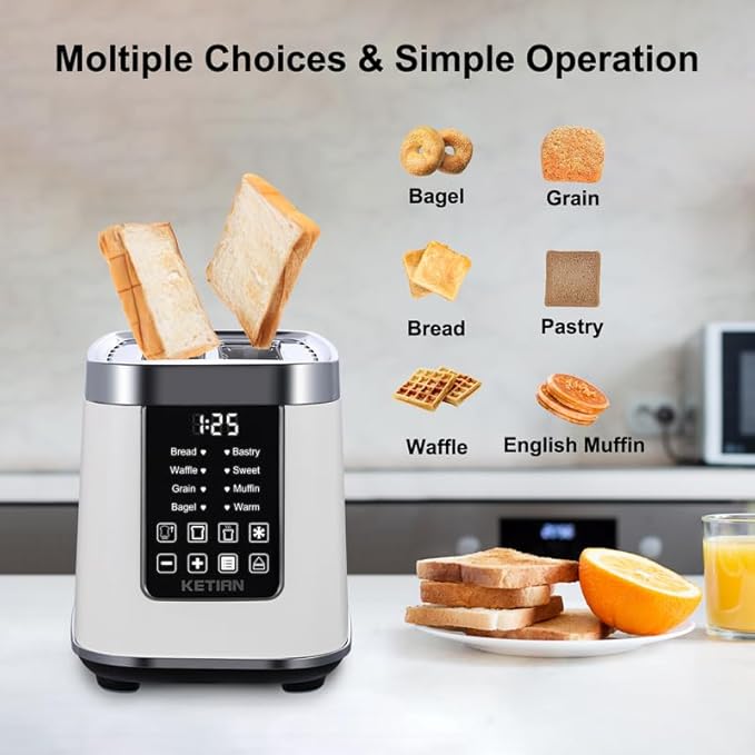 Smart Touch Screen Toaster 2 Slice, KETIAN Automatic Digital Stainless Steel - Image 2