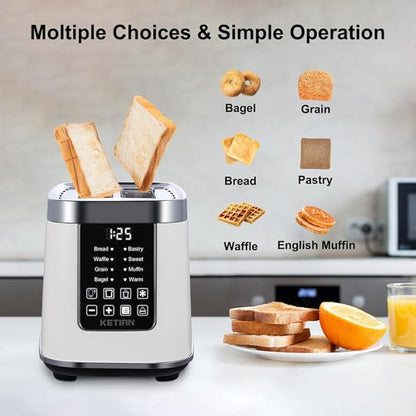 Smart Touch Screen Toaster 2 Slice, KETIAN Automatic Digital Stainless Steel - Image 2
