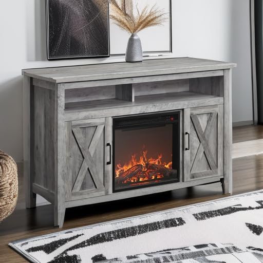 BELLEZE Modern 48" Barn Door Wood TV Stand - Image 5