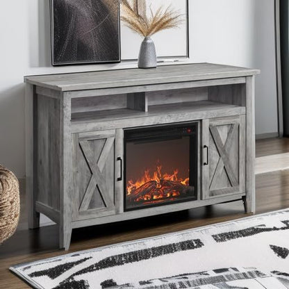 BELLEZE Modern 48" Barn Door Wood TV Stand - Image 5