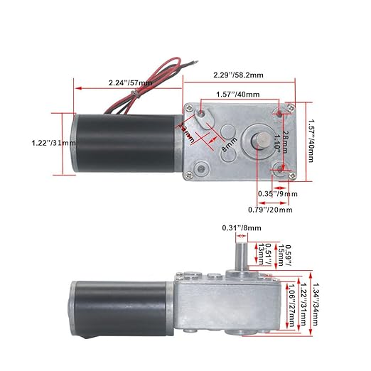 BRINGSMART DC Motor 24V 260rpm DC Worm Gear Motor 6.2kg.cm Self-Locking - Image 2