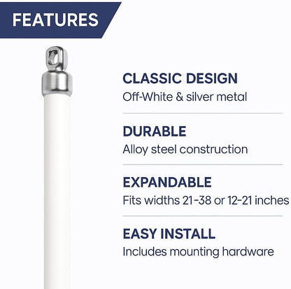 Swivel End Sash Curtain Rods 5/16-Inch 2 Rods per Pack (Adjustable Width, OFF-White w/Nickel Ends) by Castellanos (21-38)