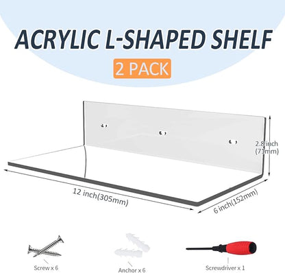 12 Inches Acrylic Wall Shelves 2 Pack, Floating Shelf - Image 3