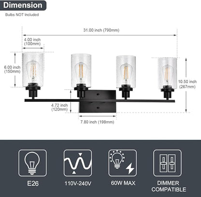 WINSHEN Black 4-Light Bathroom Light Fixtures - Image 4
