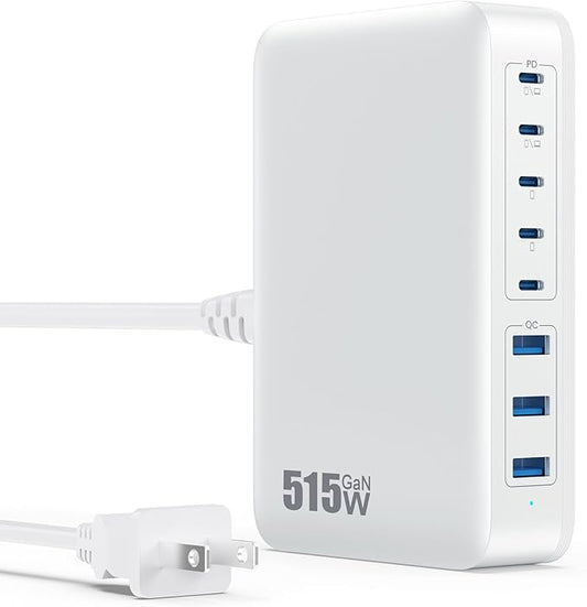USB C Charger Block 515W GaN IV 8 Port Fast Charging Station Hub, Dual PD 100W by GKUTW