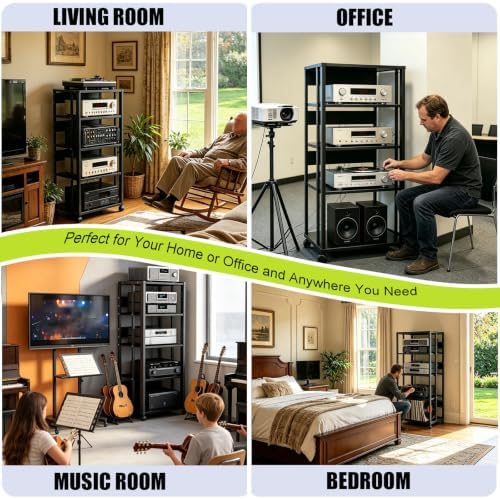 5-tier av media stand with wheels, 43" audio on a desk or shelf