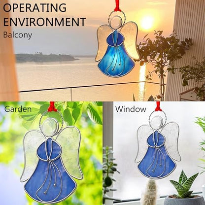 Blue Angel Stained Glass Sun Catcher for Windows Hangings | Personalized Sun Catchers Ornamen,Glass & Metal,Gifts for Mom Grandma Friend Teacher Birthday Christmas Holiday Decor