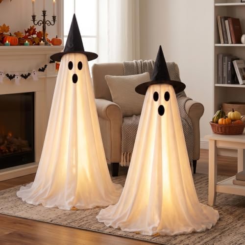 2 Packs 59” Halloween Decorations Outdoor, Spooky Light Up Ghost Indoor Decor...
