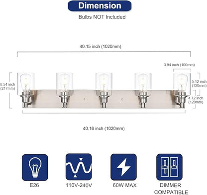 TODOLUZ 5-Light Vanity Light Fixture in Brushed Nickel, Modern Wall Sconce - Image 4