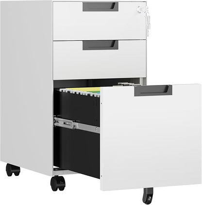 3 Drawer File Cabinet with Lock, Fully Assembled Metal Mobile Filing Cabinets by AFAIF