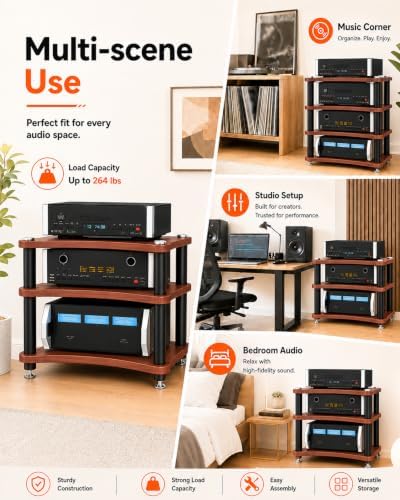 heavy duty 3-tier av media stand, 264 lb, view 9