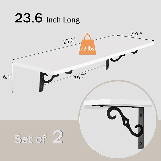 DINZI LVJ Long Wall Shelves, 23.6" Large Floating Shelves Set of 2, Farmhouse - Image 3