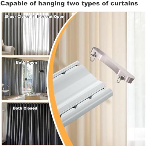 Double Curtain Track Ceiling Mount, Silent Aluminum Track Curtain Rail, Heavy-Duty Double Row Ceiling Curtain Tracks Rod Sliding Rails for Curtains, Room Divider for Living Room Bedroom (10FT)