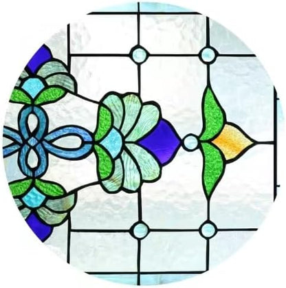 Yogoart Extra Large 32 Inch Horizontal Victorian Stained Glass Window Panels Hanging Transom Window Panels 20 Inch Height