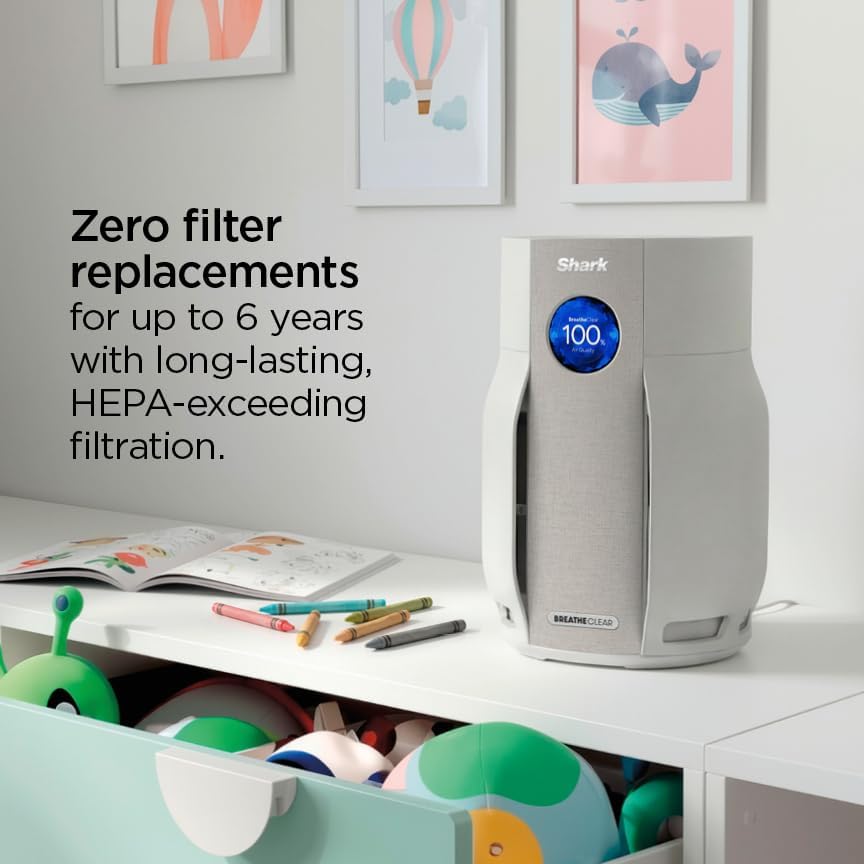 shark breatheclear smart air purifier, hp162, dove on a desk or shelf