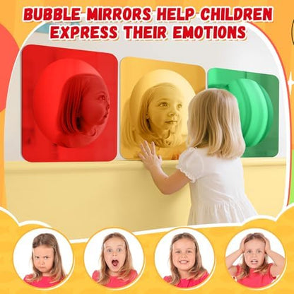 Geiserailie 3 Pcs Sensory Wall Bubble Mirrors, 10 x 10 Inch, CPC Certified | Colorful Acrylic Convex Mirrors, Sensory Room Must Haves, Classroom Learning Tool, Calming Corner, Preschool Daycare Activity