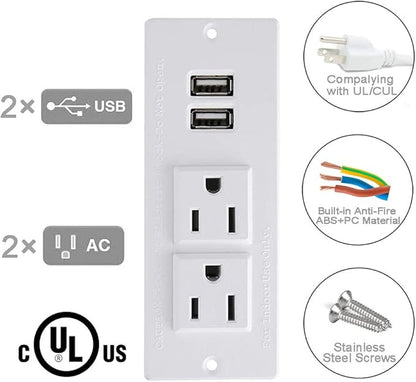 Recessed Power Strip with USB Mountable Power Strip with USB 2 Power Outlets 2 - Image 2