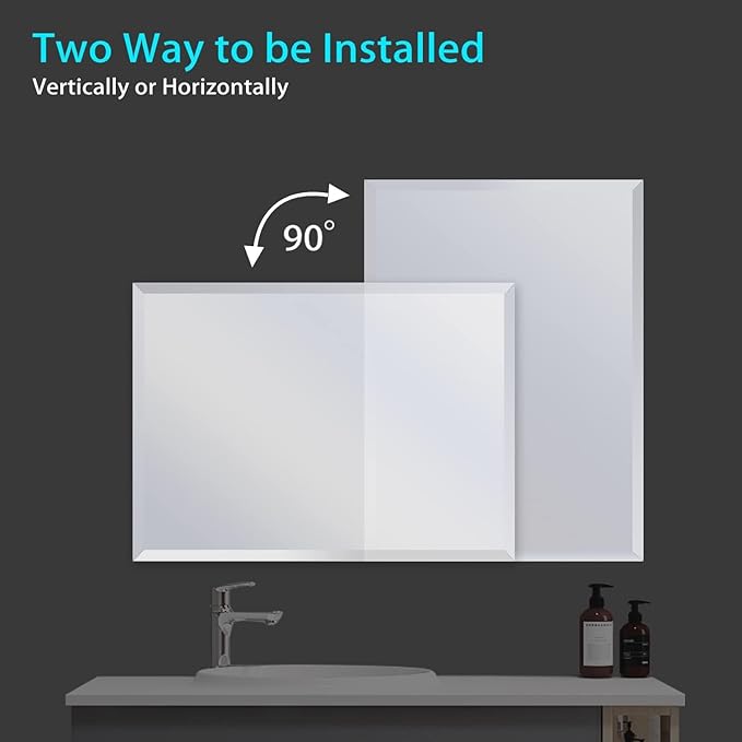 30x30 Inch Bathroom Mirror Frameless Beveled Edge Rectangle Wall Mirror - Image 3