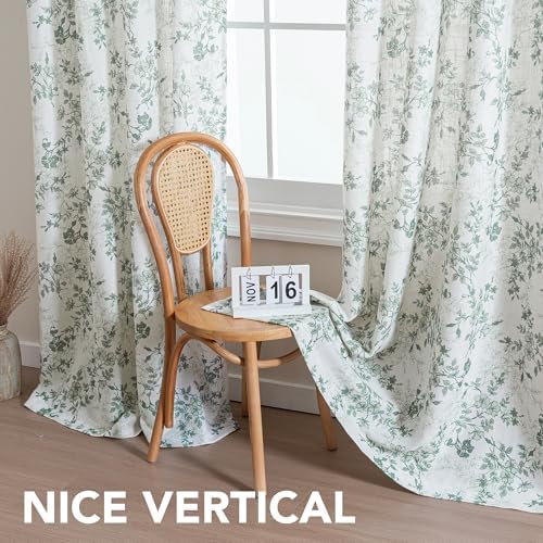 H.VERSAILTEX Linen Blend Curtains for Living Room Printed Floral Curtain Grommet Farmhouse Flower Patterned Drapes Window Treatment Panels Set of 2 Panels, 52" W x 84" L, Retro Floral - Sage