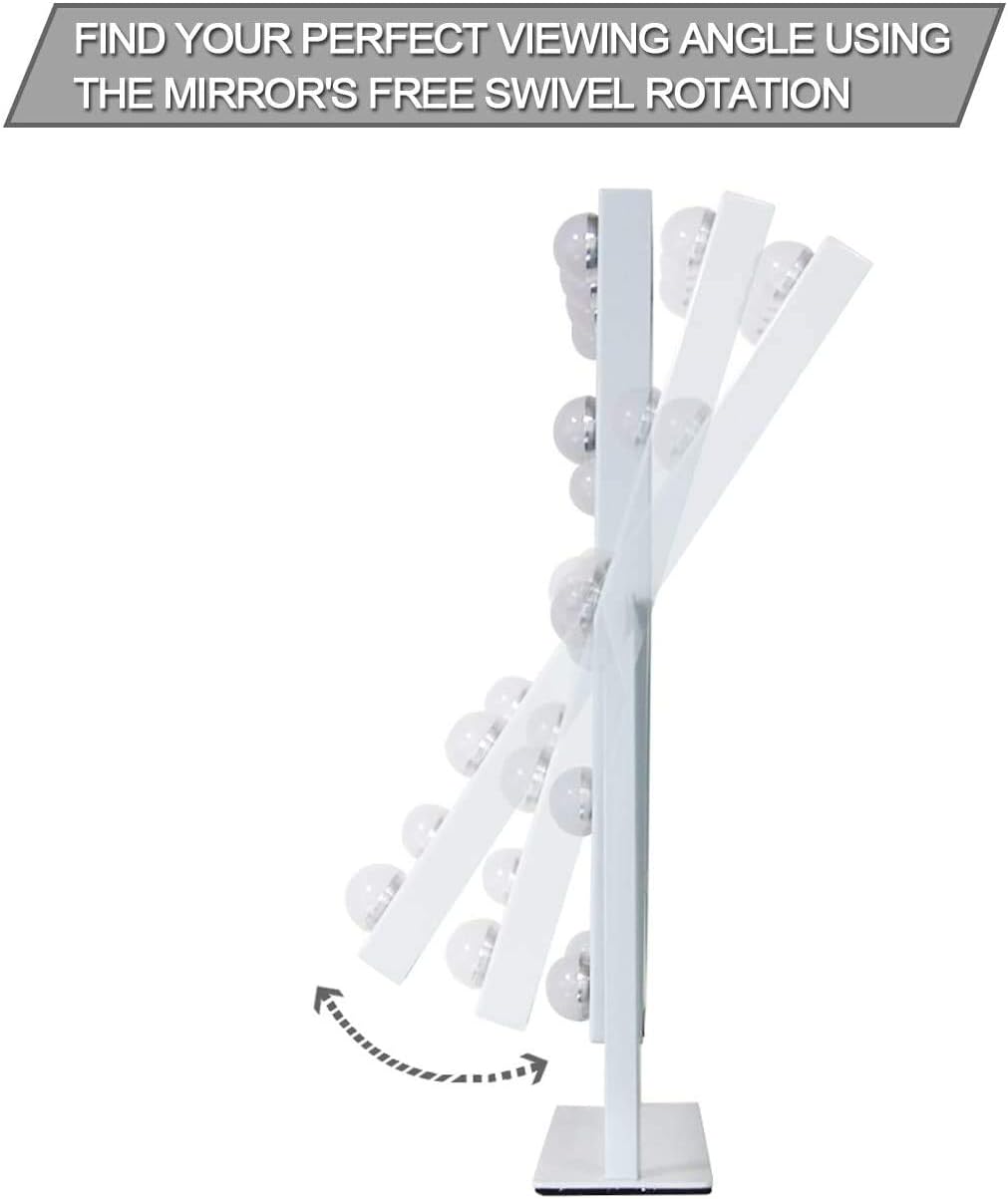 Waneway Lighted Dresser Mount Vanity Mirror with 12 x 3W Dimmable LED Bulbs and Touch Control Design, Hollywood Style Makeup Cosmetic Mirrors with Lights, White