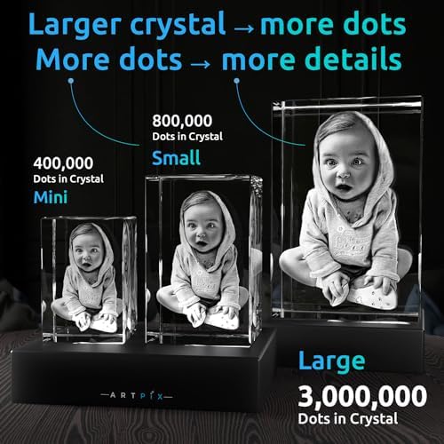 ArtPix 3D Crystal Photo, Personalized Gifts for Women, Wife, Mom, Her, Him, Men, Great Customized Gift With Your Own Photo - Anniversary, Wedding, Birthday - Custom Glass 3D Laser Etched Picture Frame
