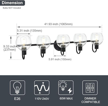 WINSHEN 5-Lights Black Bathroom Vanity Light Fixtures Over Mirror, Modern - Image 4