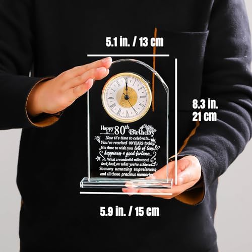 Happy 80th Birthday for Women, Men, Parents, 80 Year Old Glass Quartz Clock | 80th Birthday Gifts for Parents & Grandma, Grandpa, 80 Year Old Birthday Present for Her, Mom, Dad, 80 Year Blessing Keepsake
