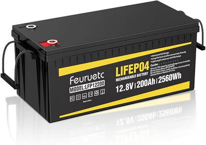 12V 200Ah Lithium LiFePO4 Battery, Built-in 200A BMS, 2560Wh Energy Storage by Saveupto50onFeuruetc
