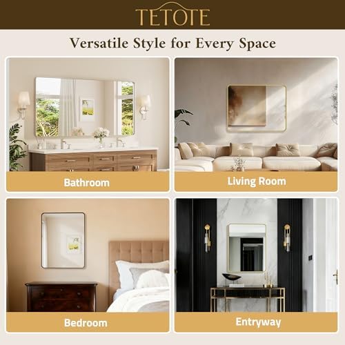 Brushed Nickel Bathroom Mirror 24 x 36 Inch for Vanity Metal Framed Mirror Modern Farmhouse for Living Room Entryway(Horizontal/Vertical)