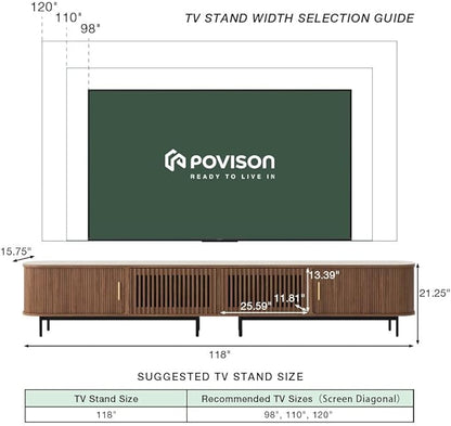 POVISON Fully-Assembled Sliding Tambour Door TV Stand, Mid Century Modern - Image 4