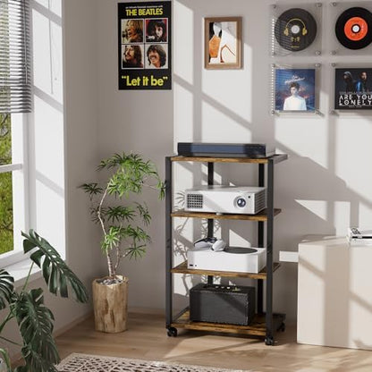 aquzee av media stand with wheels, 4-tier game showing dimensions