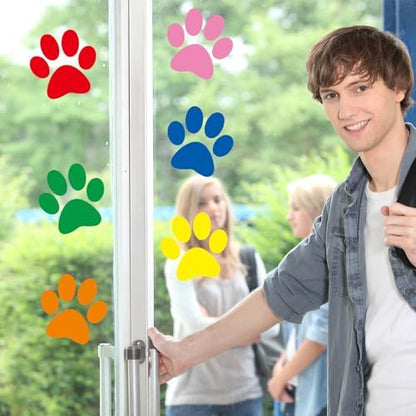 ReliThick 30 Pcs Large Paw Print Floor Decals Wall Clings Window Stickers | Self Adhesivereusable Multicolor Vinyl Paw Print Decals, 7.6 Inch Dog Footprint for Bedroom, Living Room Home Wall Decoration
