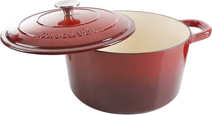 Crock Pot Artisan 5-Quart Round Enameled Cast Iron Dutch Oven – Red, Durable - Image 2