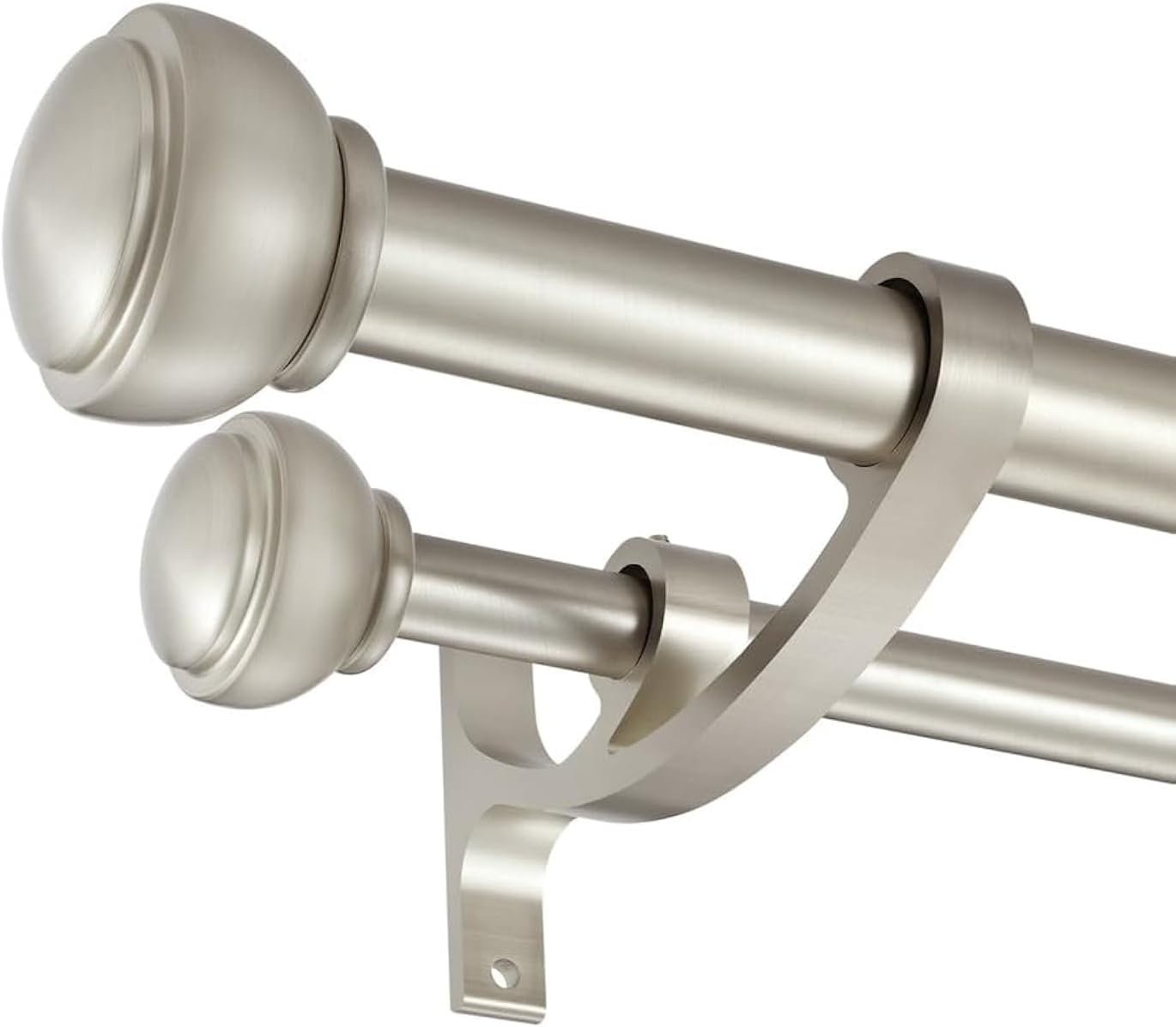 Brushed Nickel Curtain Rods for Windows 28 to 48 Inch, Decorative Drapery Rods with Cap Finials, 1-Inch Front and 5/8 Inch Back Adjustable Dual Rods