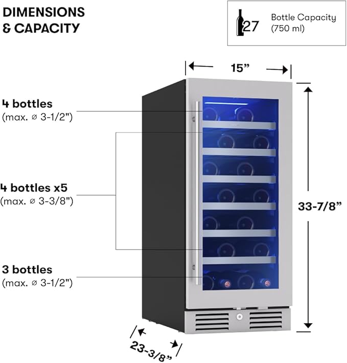 Zephyr Presrv 15 Inch Wine Fridge Single Zone Under Counter - Image 3
